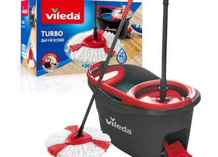 Vileda Turbo 2in1 Spin Mop & Bucket Set with Foot Pedal, Telescopic Handle up to 123cm, 2-in-1 Microfibre Mop Head for Deep Cleaning