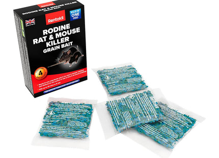 Rentokil Rodine Rat & Mouse Killer Grain Bait - Rodent Poison - 4 Sachets