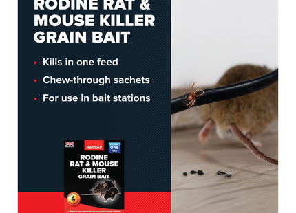 Rentokil Rodine Rat & Mouse Killer Grain Bait - Rodent Poison - 4 Sachets