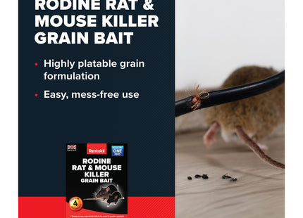 Rentokil Rodine Rat & Mouse Killer Grain Bait - Rodent Poison - 4 Sachets