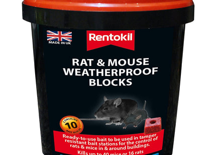 Rentokil Rat and Mouse Weatherproof Bait Blocks Black 10 x 20g PSMR44