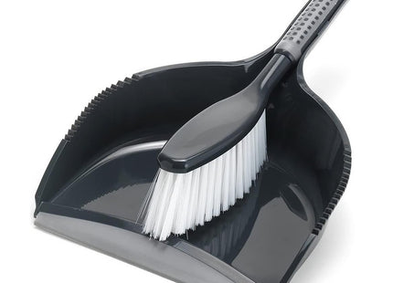 Addis ComfiGrip Dustpan and Brush with Rubber Lip and Dirt-trapping Bristles, Metallic Graphite, 11 x 23 x 35 cm