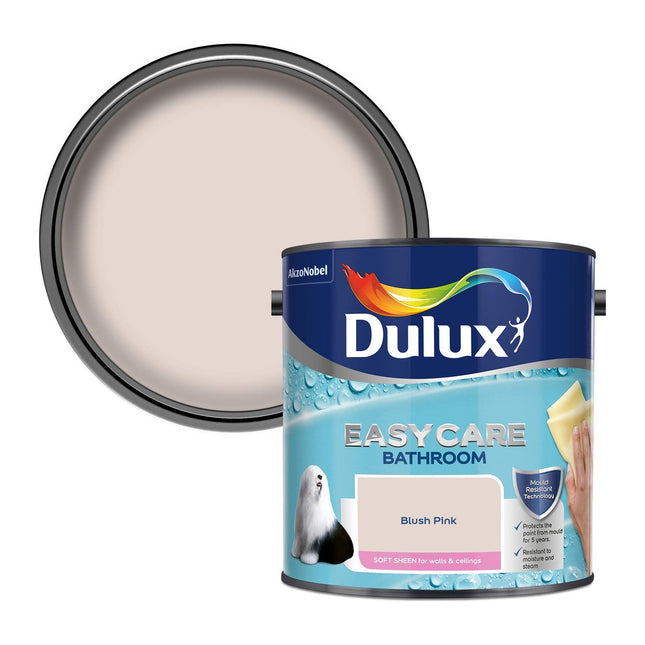 Dulux Easycare Bathroom Soft Sheen Emulsion Paint For Walls And Ceilings - Blush Pink 2.5 Litre 5275834