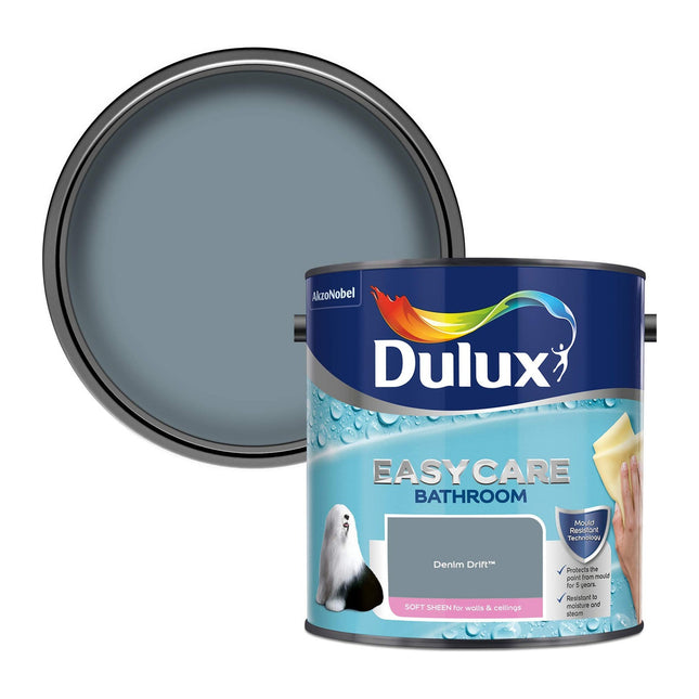 Dulux Easycare Bathroom Soft Sheen Emulsion Paint For Walls And Ceilings - Denim Drift 2.5 Litre