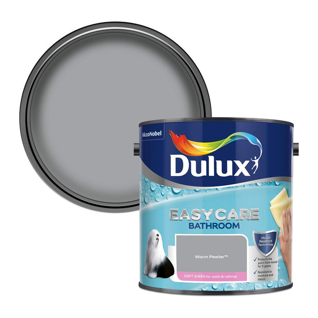 Dulux Easycare Bathroom Soft Sheen Emulsion Paint For Walls And Ceilings - Warm Pewter 2.5 Litre