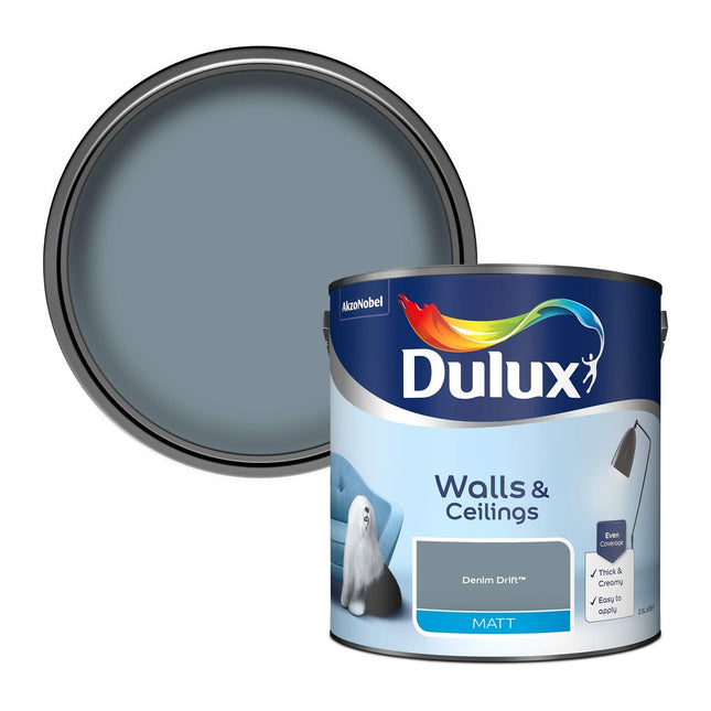 Dulux Walls & Ceilings Matt Emulsion Paint, Denim Drift, 2.5 Litre