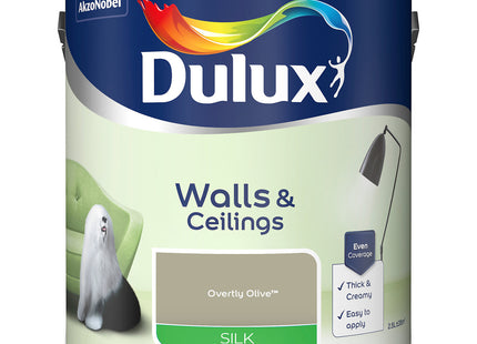Dulux Walls & Ceilings Silk Emulsion Paint, Overtly Olive, 2.5 Litre