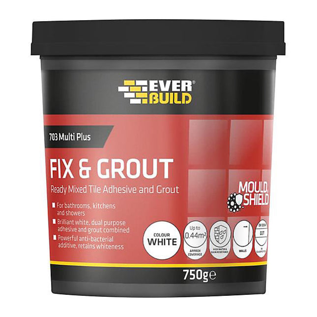 Everbuild 703 Fix & Grout Tile Adhesive Brilliant White 750g