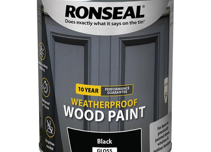 Ronseal 10 Year Weatherproof 2-in-1 Wood Paint Black Gloss 750ml