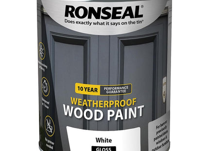 Ronseal 10 Year Weatherproof 2-in-1 Wood Paint White Gloss 750ml