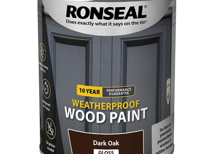 Ronseal 10 Year Weatherproof 2-in-1 Wood Paint Dark Oak Gloss 750ml