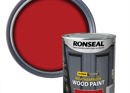 Ronseal 10 Year Weatherproof 2-in-1 Wood Paint Royal Red Gloss 750ml