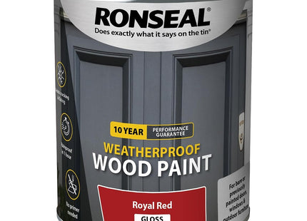 Ronseal 10 Year Weatherproof 2-in-1 Wood Paint Royal Red Gloss 750ml