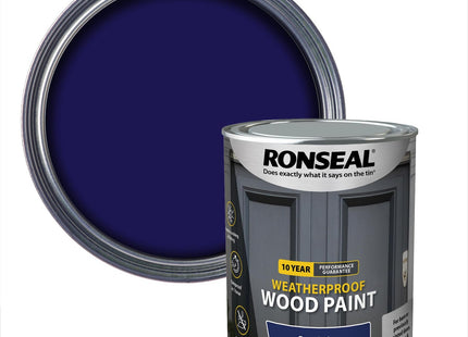 Ronseal 10 Year Weatherproof 2 in 1 Wood Paint Royal Blue Gloss 750ml