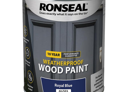 Ronseal 10 Year Weatherproof 2 in 1 Wood Paint Royal Blue Gloss 750ml