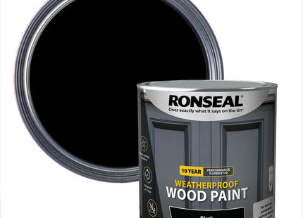 Ronseal 10 Year Weatherproof 2 in 1 Wood Paint Black Gloss 2.5 Litre