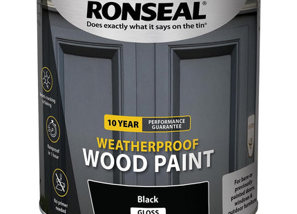 Ronseal 10 Year Weatherproof 2 in 1 Wood Paint Black Gloss 2.5 Litre