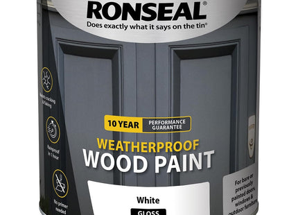 Ronseal 10 Year Weatherproof 2 in 1 Wood Paint White Gloss 2.5 Litre