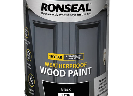 Ronseal 10 Year Weatherproof 2 in 1 Wood Paint Black Satin 750ml