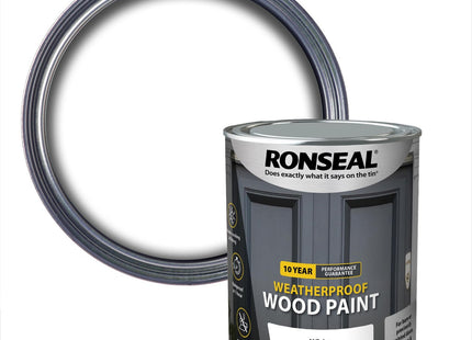 Ronseal 10 Year Weatherproof Paint, White Satin, 750ml