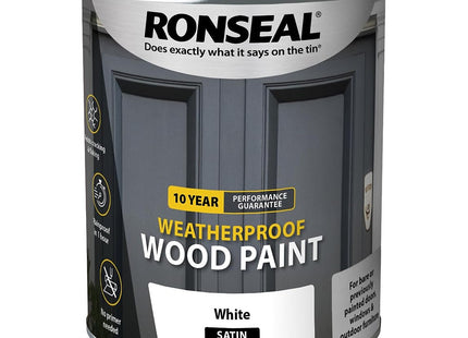 Ronseal 10 Year Weatherproof Paint, White Satin, 750ml