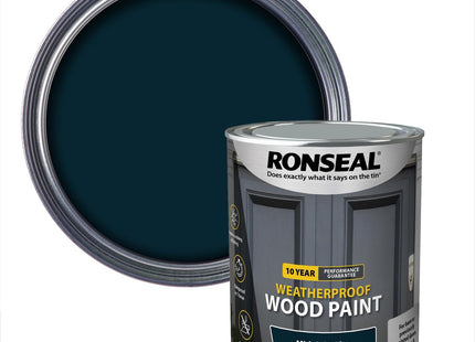 Ronseal 10 Year Weatherproof 2 in 1 Wood Paint Midnight Blue Satin 750ml