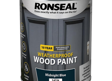 Ronseal 10 Year Weatherproof 2 in 1 Wood Paint Midnight Blue Satin 750ml