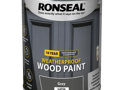Ronseal 10 Year Weatherproof 2-in-1 Wood Paint Grey Satin 750ml