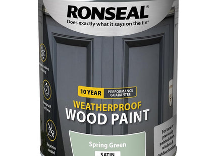 Ronseal 10 Year Weatherproof 2-in-1 Wood Paint Spring Green Satin 750ml