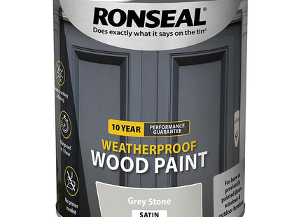 Ronseal 10 Year Weatherproof 2 in 1 Wood Paint Grey Stone Satin 750ml