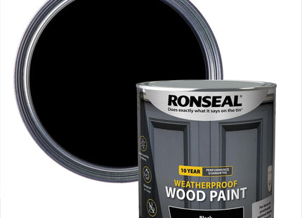 Ronseal 10 Year Weatherproof 2-in-1 Wood Paint Black Satin 2.5 Litre