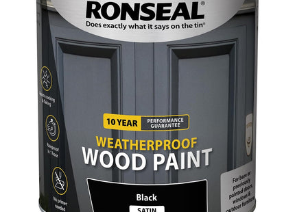 Ronseal 10 Year Weatherproof 2-in-1 Wood Paint Black Satin 2.5 Litre