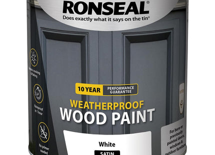 Ronseal 10 Year Weatherproof 2-in-1 Wood Paint White Satin 2.5 Litre