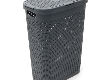 Addis Faux Rattan Slim Laundry Hamper, Charcoal, 40 Litre