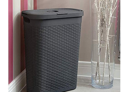 Addis Faux Rattan Slim Laundry Hamper, Charcoal, 40 Litre