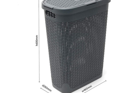 Addis Faux Rattan Slim Laundry Hamper, Charcoal, 40 Litre