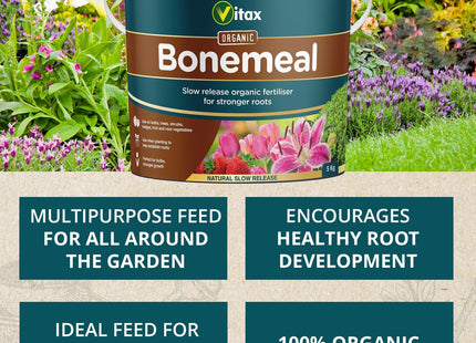Vitax Bonemeal, Organic Fertiliser, Slow Release, Encourages Healthy Root Development, For All Plants, Vegetables And Fruit Trees- 5kg Tub
