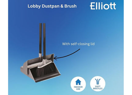 Elliott Lobby Dustpan and Brush with Self-Closing Lid, Black, 10F30044