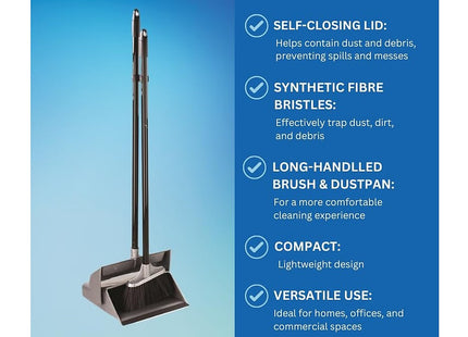 Elliott Lobby Dustpan and Brush with Self-Closing Lid, Black, 10F30044