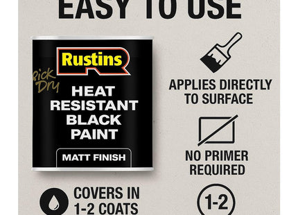 Rustins Quick Dry BlackPaint, Heat Resistant Black Paint 250ml HRMB250
