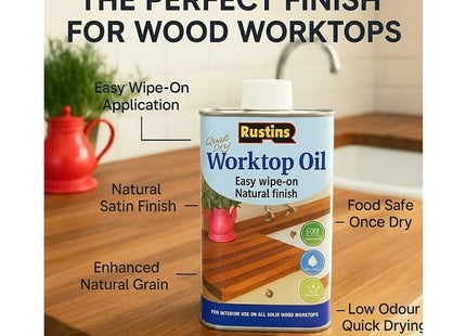 Rustins Worktop Oil - Premium Wood Treatment for Enhanced Durability, Water Resistance, and Natural Finish - Ideal for Kitchen Surfaces 1 Litre