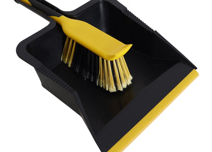Bulldozer Heavy Duty Dustpan And Brush Set With Stiff, Suitable For Garden And Indoor Use, Black And Yellow (44 x 28.5cm)