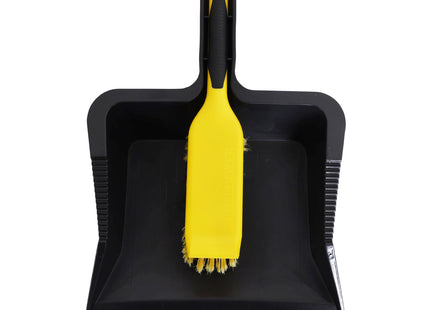 Bulldozer Heavy Duty Dustpan And Brush Set With Stiff, Suitable For Garden And Indoor Use, Black And Yellow (44 x 28.5cm)