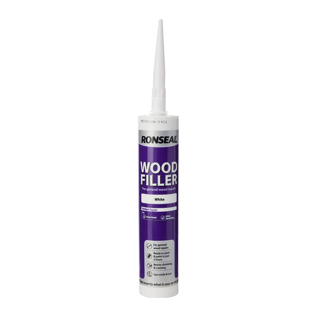 Ronseal 310ml Multi-Purpose Wood Filler Cartridge - White MPWFW310