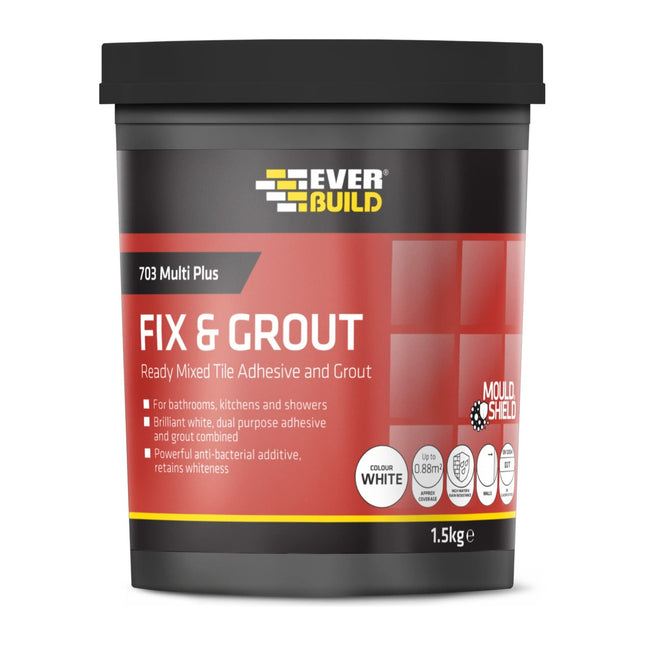 Everbuild Ever Build ! 703 Fix & Grout Adh 1.5kg/1 Litre, Brilliant White