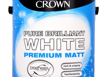 Crown Pure Brilliant White - Matt Emulsion Paint - Water Based, Quick Dry - Brilliant White Paint for Walls & Ceilings - 2.5 Litre