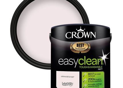Crown Easyclean Matt Emulsion Wall Paint Creme de la Rose - Stain Resistant 2.5 Litre