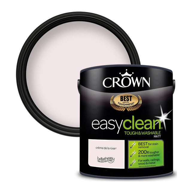 Crown Easyclean Matt Emulsion Wall Paint Creme de la Rose - Stain Resistant 2.5 Litre