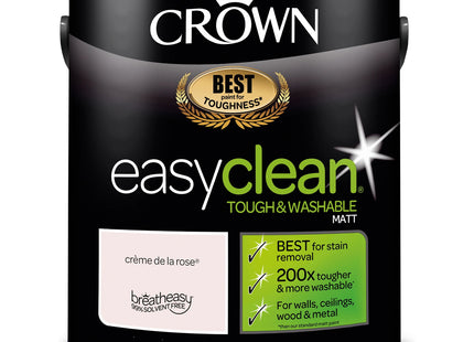 Crown Easyclean Matt Emulsion Wall Paint Creme de la Rose - Stain Resistant 2.5 Litre