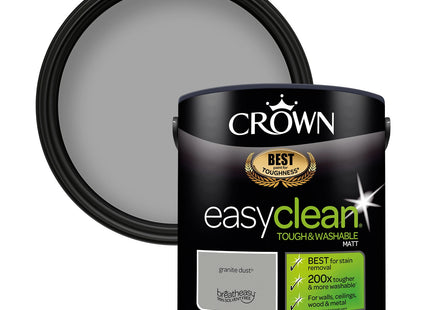 Crown Easyclean Matt Emulsion Wall Paint Granite Dust - Stain Resistant 2.5 Litre